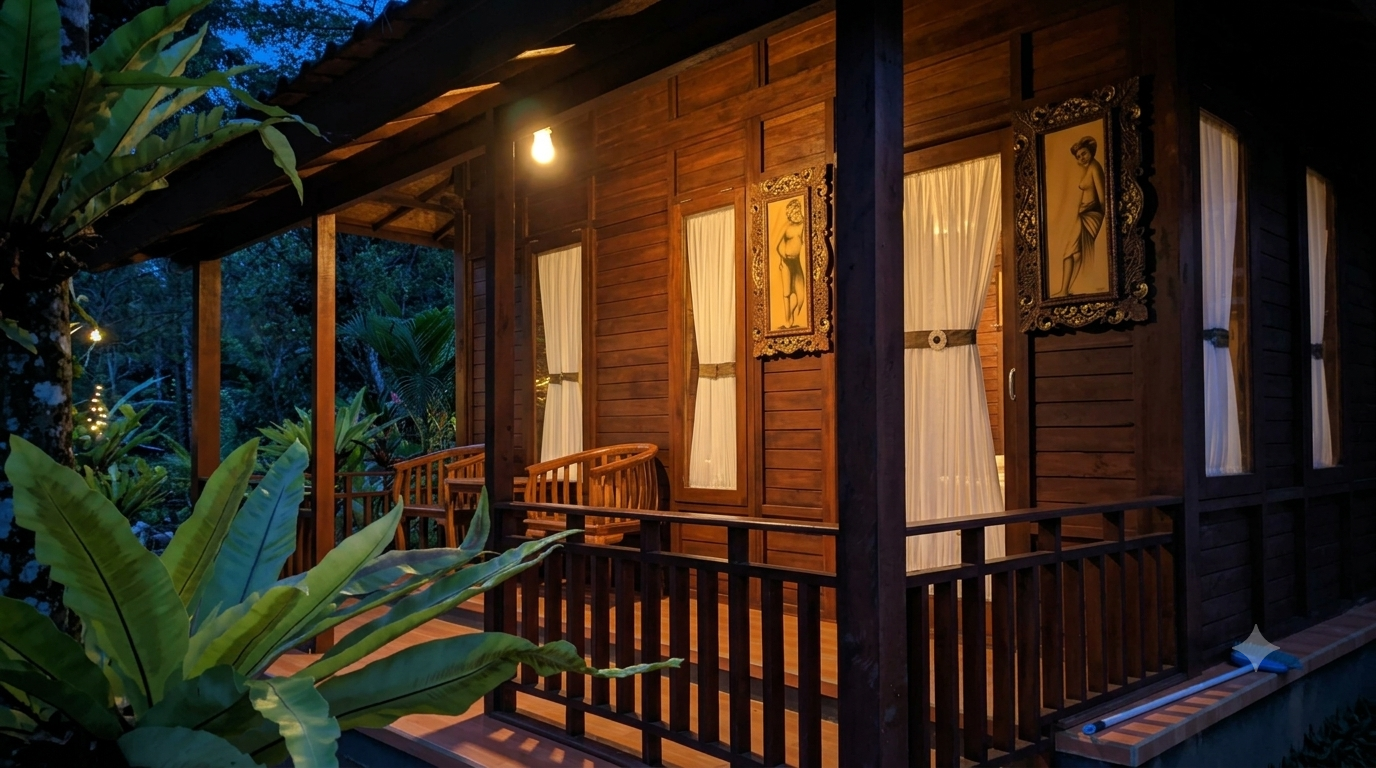 Villa porch at dusk