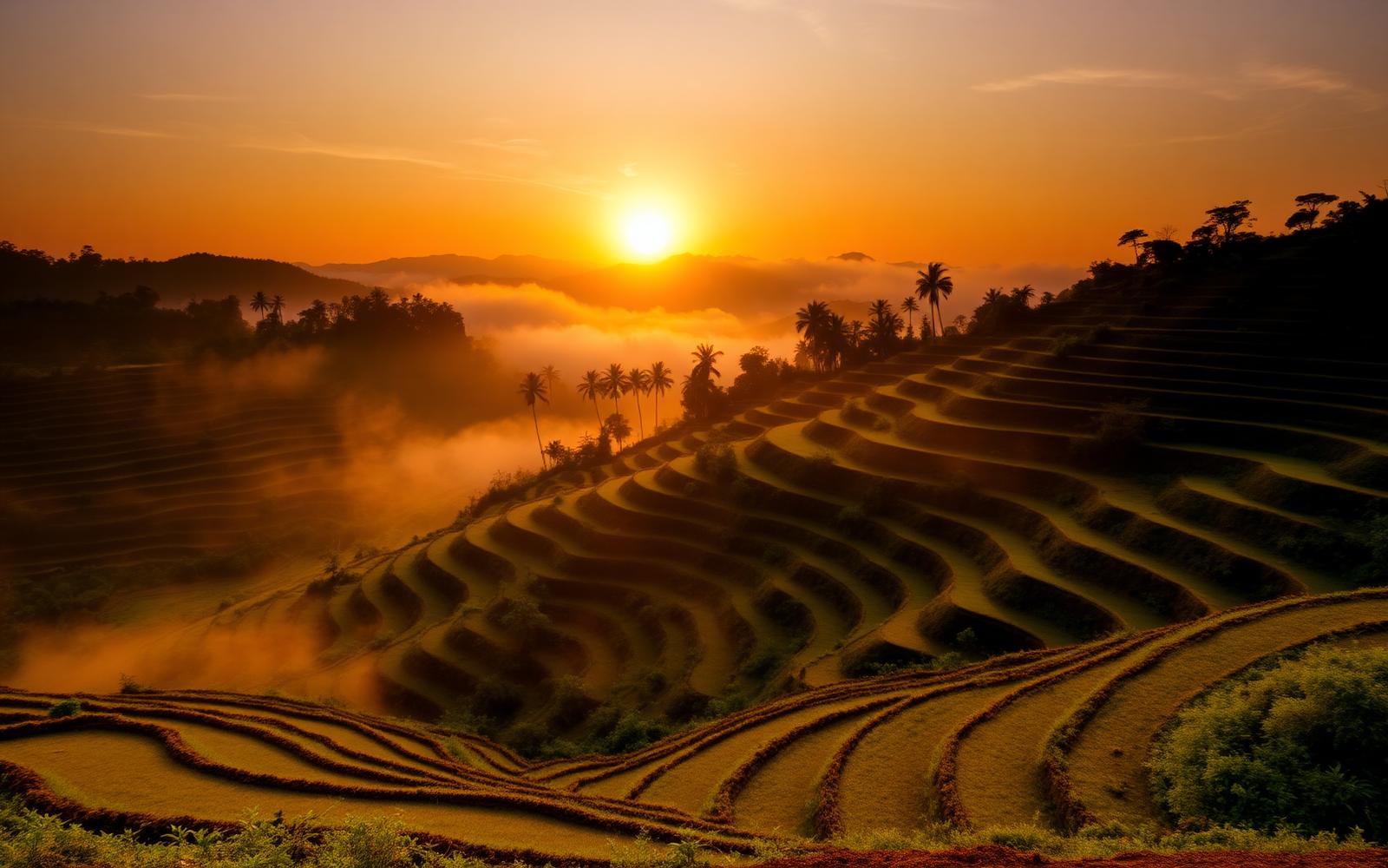 Bali sunrise over rice terraces
